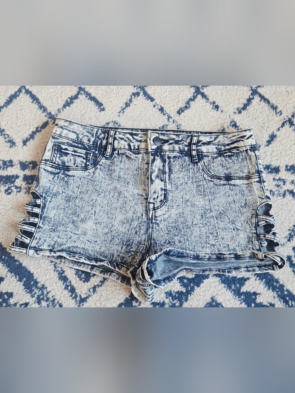 Forever 21 Acid Wash Denim Shorts, Side Slits, Cross-Laced, High Waisted